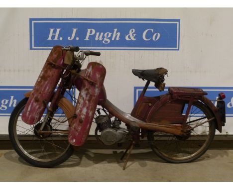 Phillips Gadabout motorcycle. 1956. Good compression and spark. Barn find condition. Frame No. 131368. Engine No. 1356108. Re