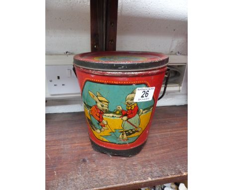 Vintage lidded tin with rabbit detail to front
