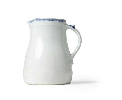 § Edmund De Waal (British 1964-) Jug, circa 1990s impressed artist's seal, porcelain, pale crackled celadon glaze with blue b