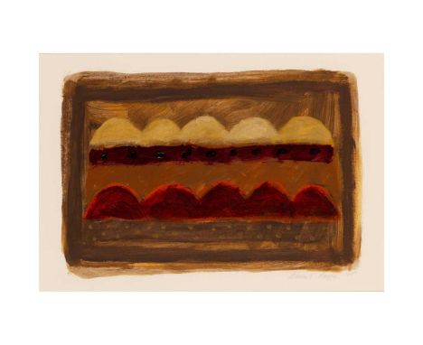 § Breon O'Casey (British 1928-2011) Landscape on Brown, 1997  signed and dated in pencil (lower right), signed, titled and da