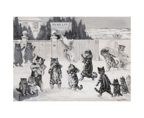 Louis Wain (British 1860-1939) To Be Let Unfurnished  signed (lower right), pen, ink, watercolour, gouache and pencil on wove