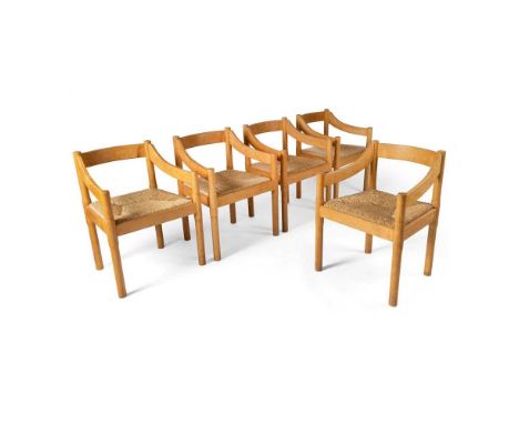 Vico Magistretti (Italian 1920-2006) Set of Five 'Carimate' Chairs  beech and rush seats  Dimensions:75cm (29 1/2in) high, 52