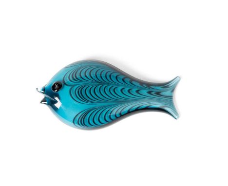 § Ken Scott (American 1918-1989) for Venini Fish, designed circa 1951  light blue glass with a dark ametista (amethyst) Phoen