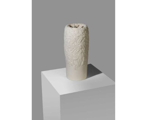 Hitomi Hosono (Japanese 1978-) Tall Wisteria Vase, 2019  signed and dated (to base), moulded, carved and hand-built porcelain