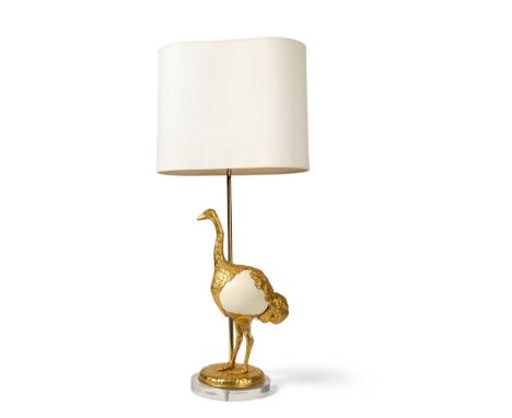 Gabriella Crespi (Italian 1922-2017) Struzzi Table Lamp, circa 1970  gilt metal and ostrich egg   Dimensions:88cm high (34 5/