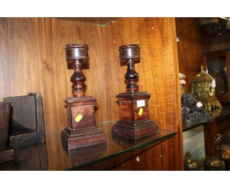 PAIR OF VINTAGE BRONZED CANDLESTICK ON RAISED PLINTHS