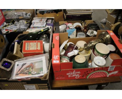 FOUR TRAYS OF CERAMIC GLASSWARE &amp; SUNDRIES ETC 
