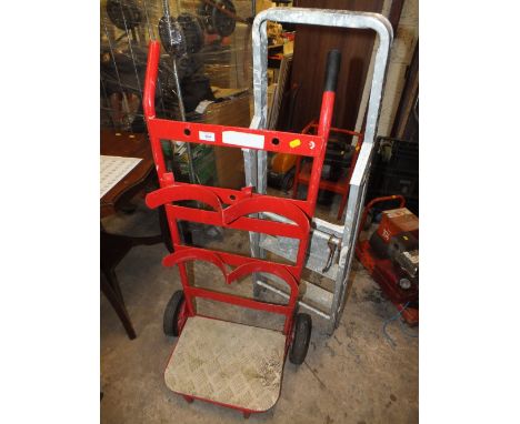 A BOTTLE TROLLEY AND STEP LADDERS