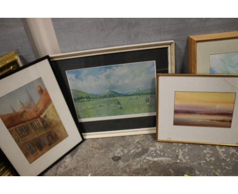 A TIANA MARIE WATERCOLOUR ENTITLED LINE ESTUARY TOGETHER WITH A FRAMED AND GLAZED WATERCOLOUR INITIALED JSC AND A SIGNED PRIN