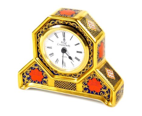 A Royal Crown Derby Old Imari pattern mantel clock, with quartz movement, 11cm H.