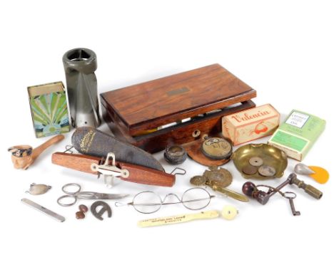 Bygones, collectables, a late 19thC rosewood medical instrument box, a pottery Field Marshall Montgomerie 'Monty' pipe, part 