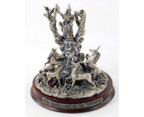 A Myth and Magic figure group, The Gathering Of The Unicorns, on wooden plinth base, no. 928, 26cm H.