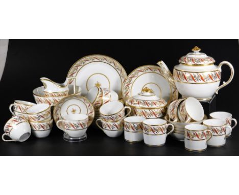 An early 19thC Coalport porcelain tea service, to include teapot, 19cm H, slop bowl, lidded sucrier, milk jug, plates, cups, 