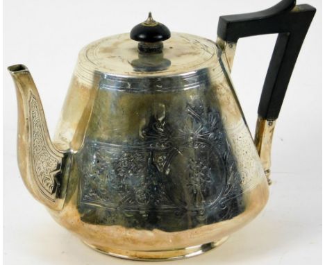 A Victorian silver teapot by Barnard &amp; Sons Ltd, of circular tapering form, of aesthetic influence with ebonised finial a