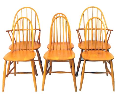 A set of six (4+2) 1950s Windsor type chairs, each with hoop backs, stick splats and turned legs joined by H stretchers, some