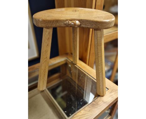 Mouseman Yorkshire Oak Three-Legged Stool - 35.5cm high