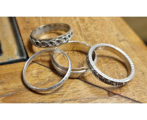 Silver Vintage 4x Wedding Band Rings - 8.5g