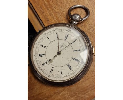 Hyams of Manchester Full Silver Chronograph Hunter Pocketwatch - 165g