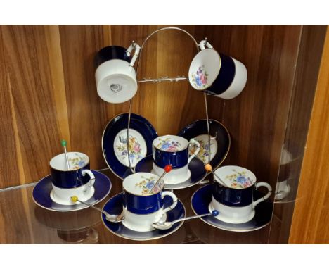 Royal Worcester Cobalt Blue &amp; Floral Coffee Service
