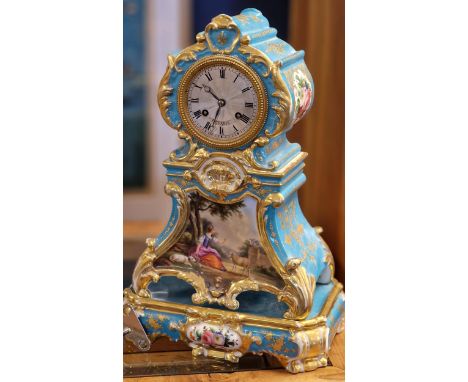 EL Paris Vintage Turqouise French Boulle Style Clock - marked E.S. to mechanism - 13 inches high
