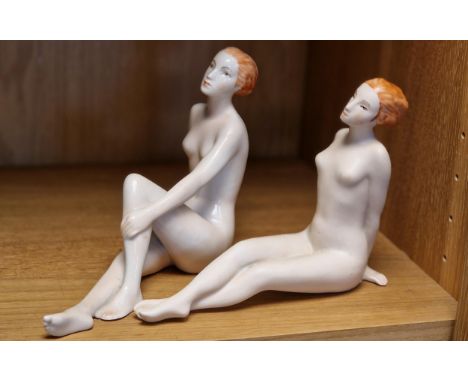 Royal Dux Porcelain Pair of Naked Reclining Vintage Ladies