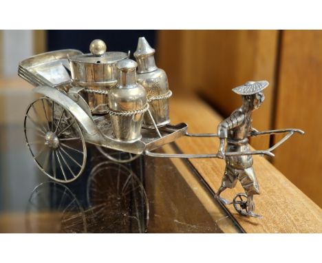 Chinese Silver Antique Horse &amp; Cart Rickshaw Figure - approx 9 inches long &amp; 195g