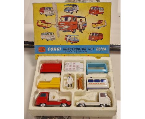 Corgi GS/24 Constructor Set Die Cast Vintage Van Toy Set inc Milk Float etc - late 1960's example