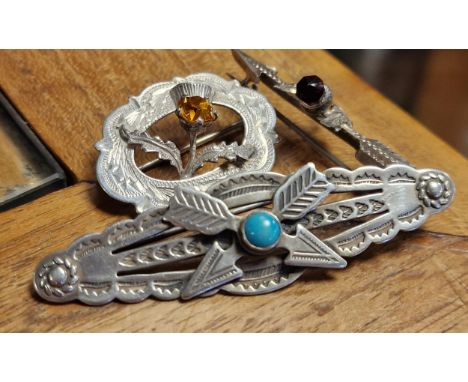 Sterling Silver Trio of Celtic Scottish Silver Brooches - combined 14.05g