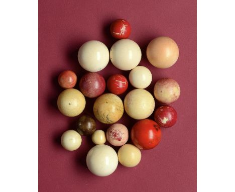 Natural History: A collection of six antique Ivory Billiard balls  19th/early 20th century together with fourteen smaller ivo