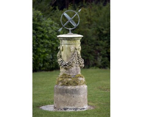 Garden Feature: A carved white marble pedestal  Italian, late 19th century now converted with copper armillary sphere 158cm.;