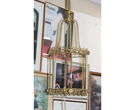 A 19th century Gothic style hexagonal lantern (lacking glass) Condition: Height 48" width corner to corner 12" approx, most f