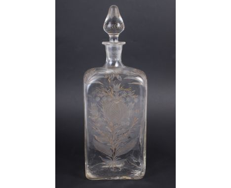 A circa 18th century etched and gilt decanter and stopper with thistle engravings 