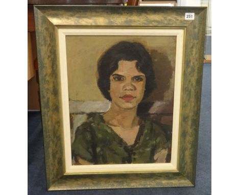 Attributed to Ken Howard (born 1932), unsigned oil on canvas, 'Elaine', with paper label verso 'Royal Society of Portrait Pai
