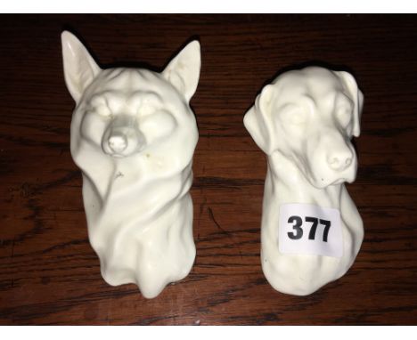 ROYAL WORCESTER BLANC DE CHINE FOX HEAD AND FOX HOUND WALL PLAQUES