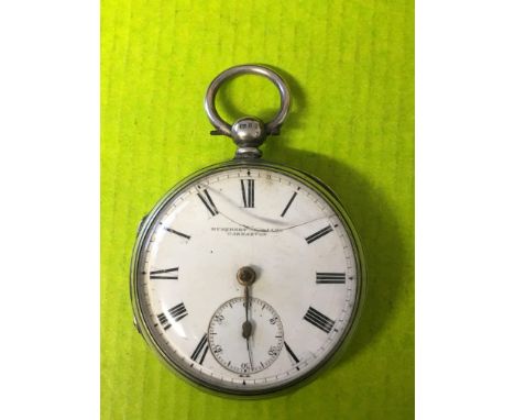 LONDON SILVER CASED POCKET WATCH -HUMPHREY WILLIAMS CARNAEVON WHITE ENAMEL DIAL HAIRLINE CRACK TO GLASS