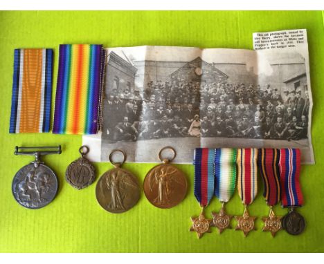 WWI MEDAL DUO PTE FW BLOXHAM A.S.C, MINIATURE DRESS MEDAL SET AND SERVICE MEDAL R WARKS