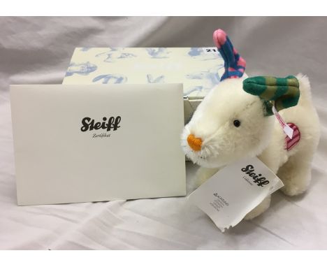 STEIFF - THE SNOWDOG NO. 501, 16CM, MOHAIR, BEARS 110TH ANNIVERSARY ELEPHANT BUTTON IN EAR
