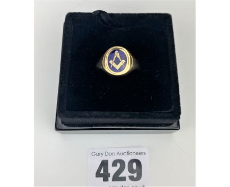 9k gold Masonic signet ring, size R, w: 7.6 gms