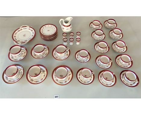 Red flowered 58 piece tea service with handwritten mark 1510, comprising 12 cups, 12 saucers, 6 large cups, 6 large saucers, 