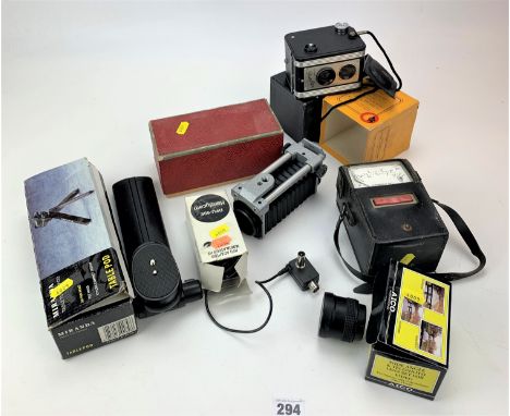 Kodak Duaflex camera, Miranda Table Pod, Intrinsically Safe Meter, Wide Angle & Telephoto Lens for Video, Edixa lens and RFU-