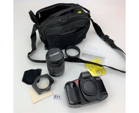 Yashica 270 Auto Focus camera, Canon Zoom lens EF-S 55-250mm and accessories in camera bag