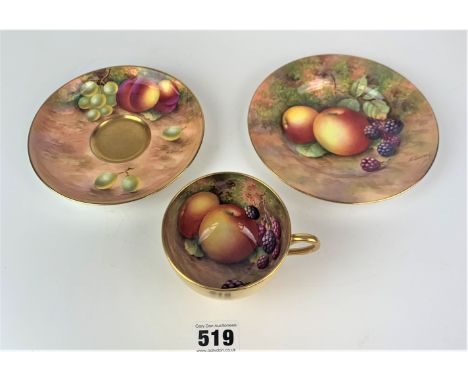 Royal Worcester fruit design cup no. 9534 signed E. Townsend, plate signed E. Townsend and saucer signed H. Ayrton&nbsp; &nbs