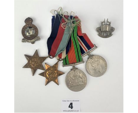 The Defence Medal, 1939- 1945 Medal, 1939-1945 Star and France &amp; Germany Star plus 2 badges – Army Corp Educational and Q