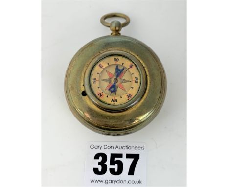 Brass pocket barometer/compass, 2” diameter