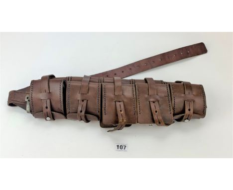 Brown leather gun ammunition holster belt