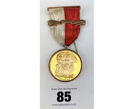 9k gold surround Masonic medal engraved ‘Honourable Testimonial of Masonic Charity &amp; Benevolence instituted by HRH Aug Fr
