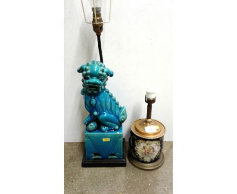 A turquoise glazed Dog of Fo table lamp and one other table lamp