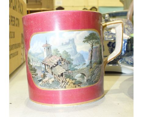 An I &amp; R Pratt &amp; Co. transfer-printed mug, a Copeland Italian pattern cheese dish and cover and other ceramics.