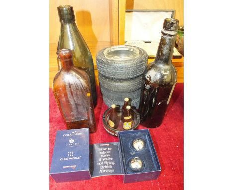 Four 'Goodyear' advertising tyre ashtrays, three miniature advertising bottles, (2 x Guinness, 1 x Harp) and other advertisin