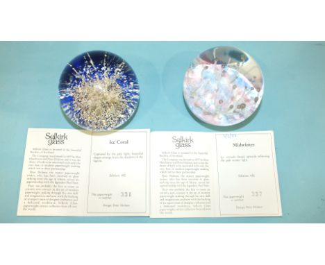 Two Selkirk Glass limited-edition paperweights 'Ice Coral' 331/450 and 'Midwinter' 337/450, with certificates, (2).